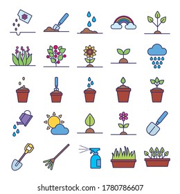 bundle of plant growth line and fill style vector illustration design