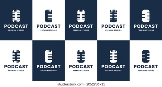 bundle podcast flat logo design vector collection