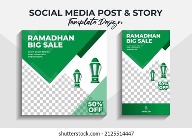 Bundle Post And Story Template Design For Business Company Social Media Themed Ramadan