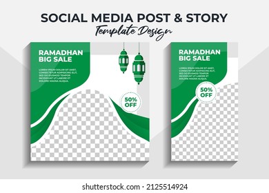 Bundle Post And Story Template Design For Business Company Social Media Themed Ramadan