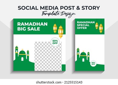 Bundle Post And Story Template Design For Business Company Social Media Themed Ramadan