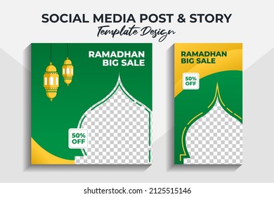 Bundle Post And Story Template Design For Business Company Social Media Themed Ramadan