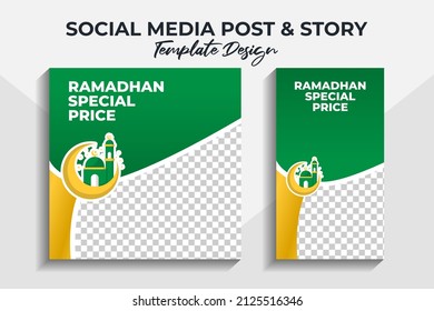 Bundle Post And Story Template Design For Business Company Social Media Themed Ramadan