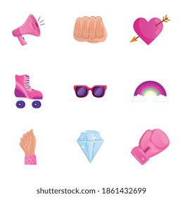 bundle of power girl set icons vector illustration design