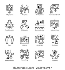 Bundle of Presentation and Explanations Line Icons 