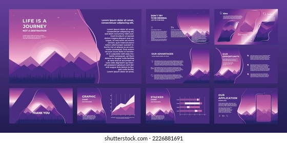 bundle presentation template with mountains silhouette illustration background concept at sunset Use for presentation, background, website slider, landing page, annual report, company profile, etc.