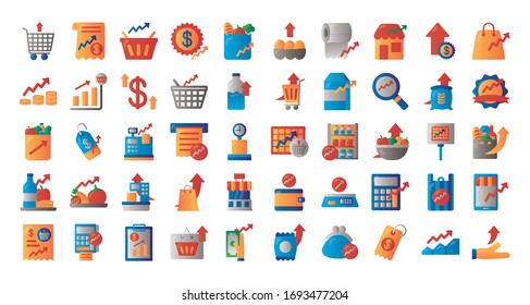 bundle of price hike set icons vector illustration design