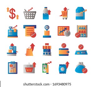 conjunto de iconos de juego de alza de precios ilustración vectorial diseño