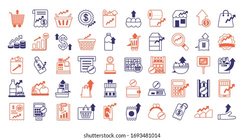 conjunto de iconos de juego de alza de precios ilustración vectorial diseño