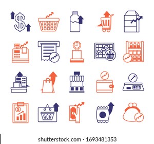 bundle of price hike set icons vector illustration design