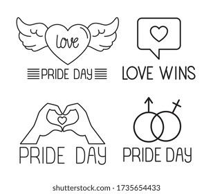 bundle of pride day icons, line style vector illustration design