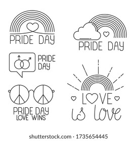 bundle of pride day icons, line style vector illustration design