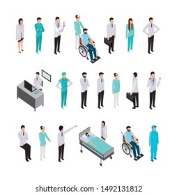 bundle of professional medical staff and icons vector illustration design