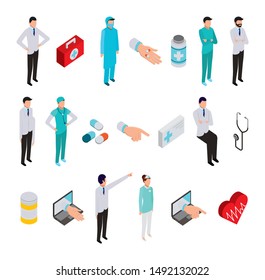 bundle of professional medical staff and icons vector illustration design