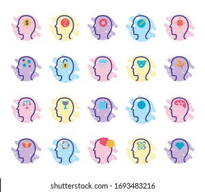 bundle of profiles mental health line style icon vector illustration design