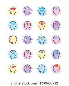 bundle of profiles mental health line style icon vector illustration design