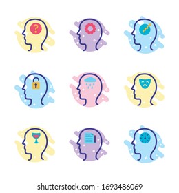 bundle of profiles mental health line style icon vector illustration design