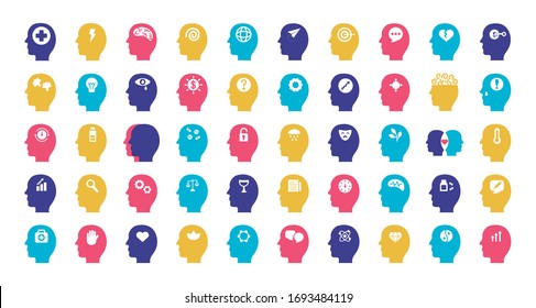 bundle of profiles mental health silhouette style icon vector illustration design