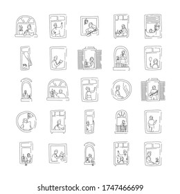 conjunto de actividades de cuarentena en apartamentos windows escenas de diseño de ilustración vectorial