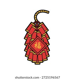 Bundle of red Chinese firecrackers with gold Fu character for festive New Year noise.