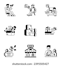 Bundle of Retail Services Glyph Icons 

