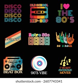 Bundle Of  Retro 90s Typography T-shirt Design Vector, Retro Vintage 1990s Tee Shirt Design Sublimation, 80s Vibes Illustration
