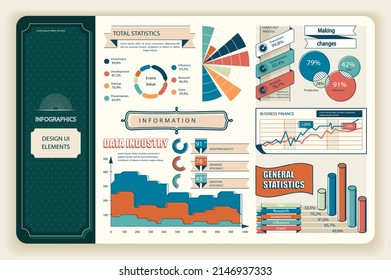 Bundle retro infographic elements data visualization vector design template. Can be used for steps, business processes, workflow, diagram, flowchart, timeline, KPI dashboard, info graphics.