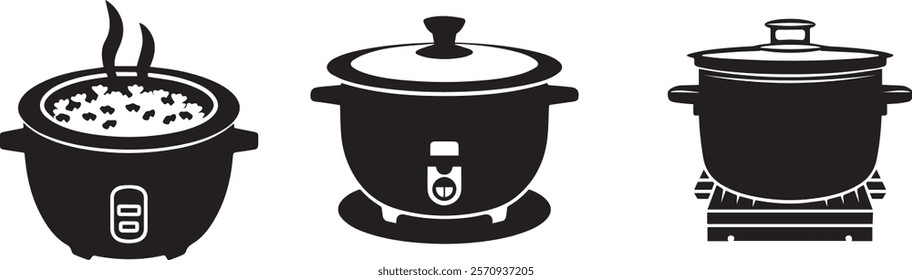  Bundle Rice cooker black silhouette vector illustration