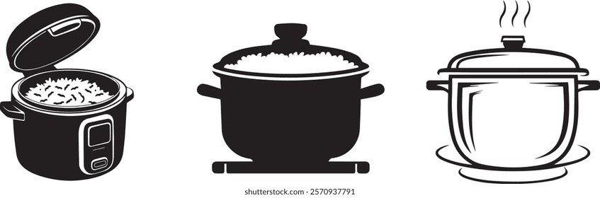  Bundle Rice cooker black silhouette vector illustration