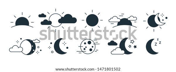 Bundle Rising Setting Sun Crescent Moon Stock Vector Royalty Free