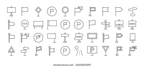 Bundle of Road Sign Related Line Icons. Outline Signs for Graphic and Web Design, Apps, Adverts, Various Cards