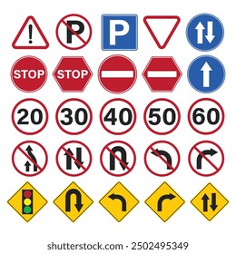 Bundle road traffic sign, stop, parking, turn, speed limit, ets sign