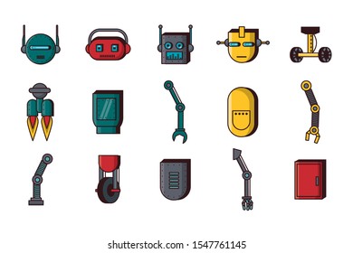 bundle of robots accessories technology set icons vector illustration design