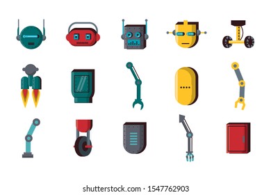 bundle of robots accessories technology set icons vector illustration design