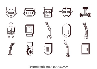 bundle of robots accessories technology set icons vector illustration design