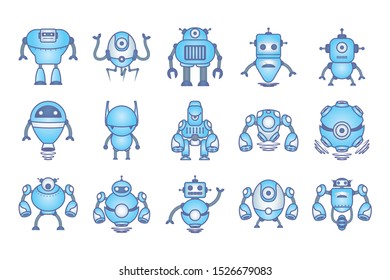bundle of robots cyborg set icons vector illustration design