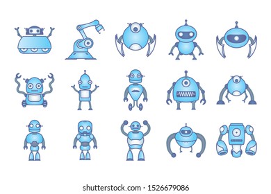 bundle of robots cyborg set icons vector illustration design