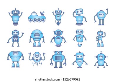 bundle of robots cyborg set icons vector illustration design