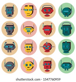 bundle of robots heads technology set icons vector illustration design