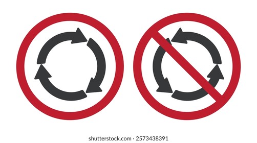 Bundle roundabout directional traffic sign, turn around driving navigation icon, right and wrong drive