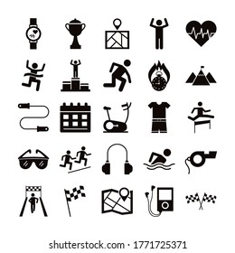 bundle of runners and tracks set icons vector illustration design