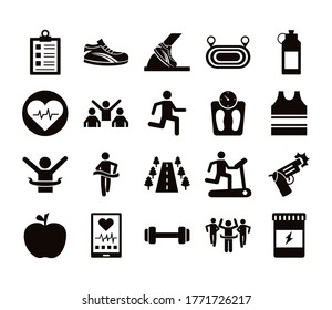 bundle of runners and tracks set icons vector illustration design