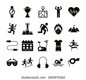 bundle of runners and tracks set icons vector illustration design