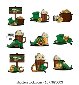 bundle of saint patrick day celebration icons vector illustration design