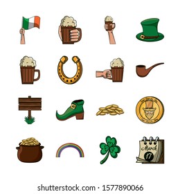 bundle of saint patrick day celebration icons vector illustration design