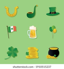 conjunto de patrones de saint patricks iconos de conjunto de días diseño de ilustración vectorial