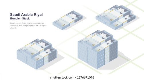 Bundle of Saudi Arabia Riyal Banknote Isometric Illustration