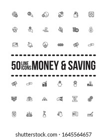 conjunto de iconos de conjunto guardados con diseño de ilustración vectorial de línea de letras