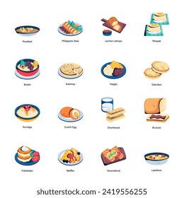 Bundle of Savoury and Sweet Food Flat Icons 