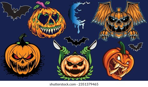 Bundle of Scary Pumpkins Logos and Graphics for Halloween Designers and Lovers-Pack